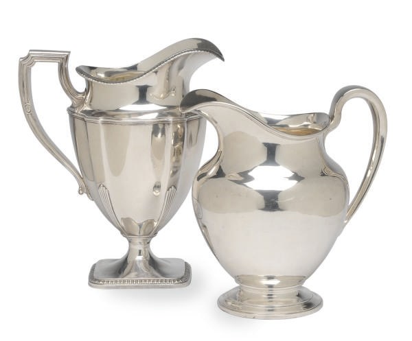 TWO AMERICAN SILVER WATER PITCHERS,