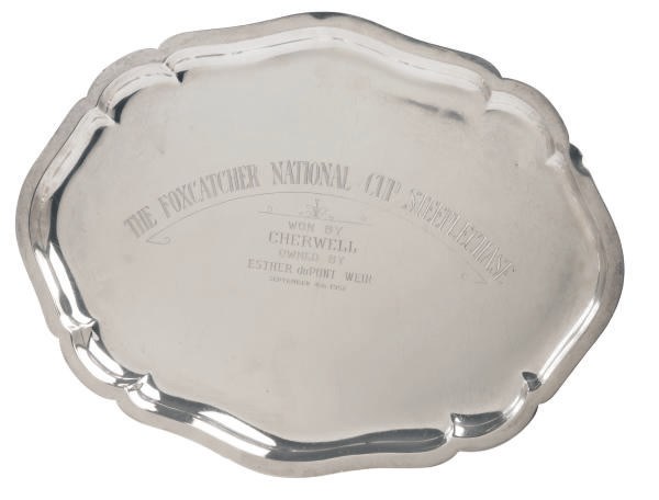 AN AMERICAN SILVER SHAPED OVAL TROPHY TRAY,