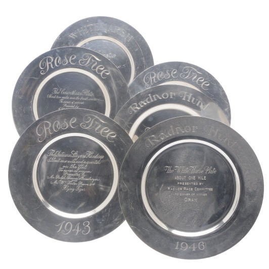 A GROUP OF SIX AMERICAN SILVER PLACE PLATES,