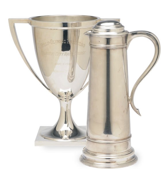 AN AMERICAN SILVER TWO-HANDLED RACING TROPHY,