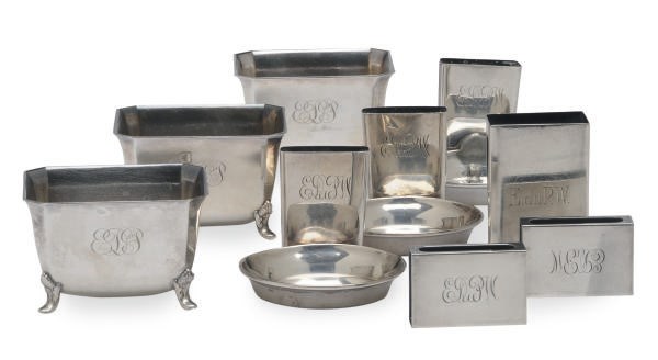 A LARGE GROUP OF AMERICAN SILVER SMOKING ACCESSORIES,