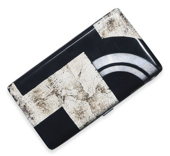 A FRENCH SILVER, LACQUER, AND EGGSHELL CIGARETTE CASE,