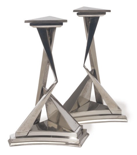 A PAIR OF SILVERED-METAL 'L'IMMORTALITI DE CASTOR ET POLLUX'