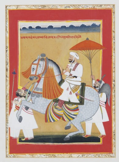 TWO INDIAN MINIATURE PAINTINGS OF HORSES AND RIDERS,