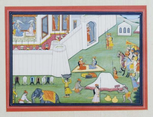 A GROUP OF THREE INDIAN MINIATURE PAINTINGS OF COURTLY SCENES,