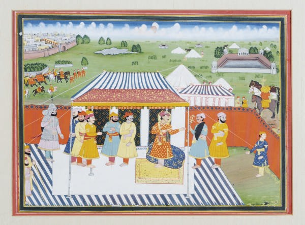 A GROUP OF THREE INDIAN MINIATURE PAINTINGS OF RULERS IN DISCOURSE,