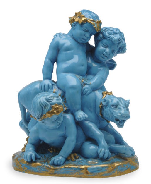 A SEVRES-STYLE TURQUOISE-GLAZED BACCHIC FIGURE GROUP,