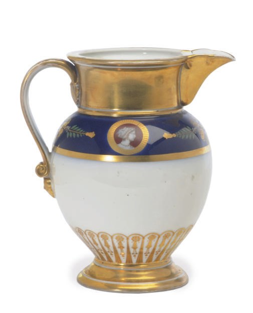 A FRENCH PORCELAIN LATER-DECORATED BLUE GROUND PORCELAIN PITCHER,