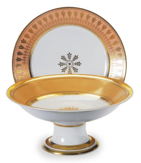 A PARIS PORCELAIN PEACH GROUND PART DESSERT SERVICE,