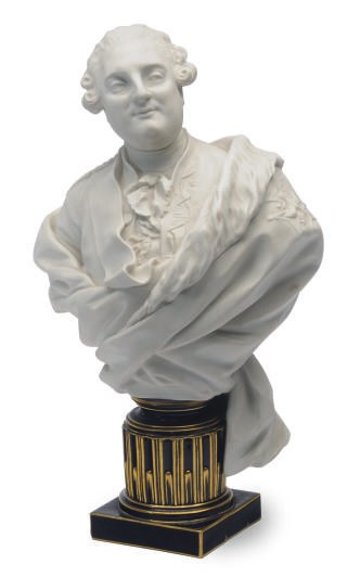 A GERMAN BISCUIT PORCELAIN BUST OF LOUIS XVI ON A SEVRES-STYLE COBALT PLINTH,