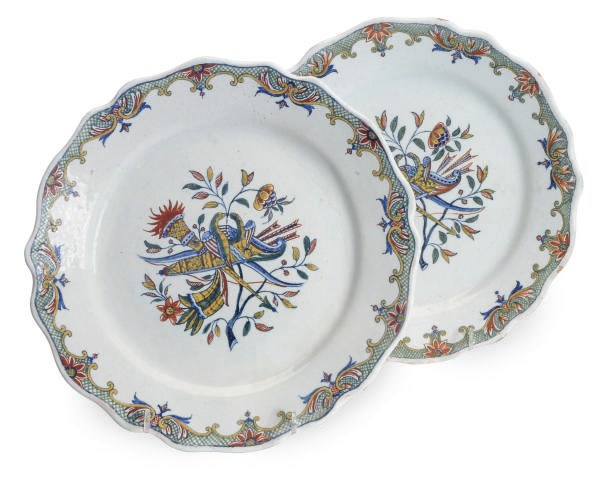 TWO ROUEN FAIENCE PLATES,