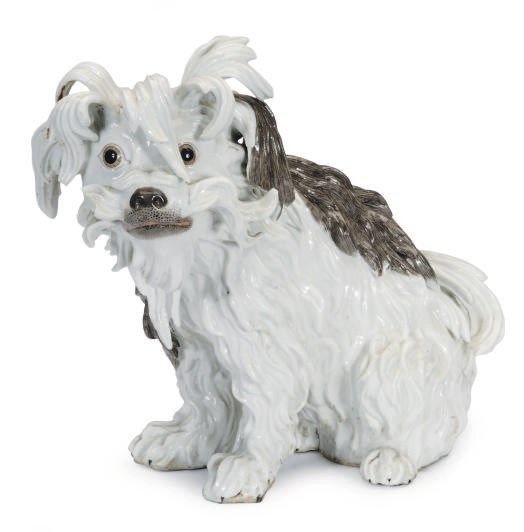 A MEISSEN-STYLE PORCELAIN MODEL OF A BOLOGNESE HOUND,