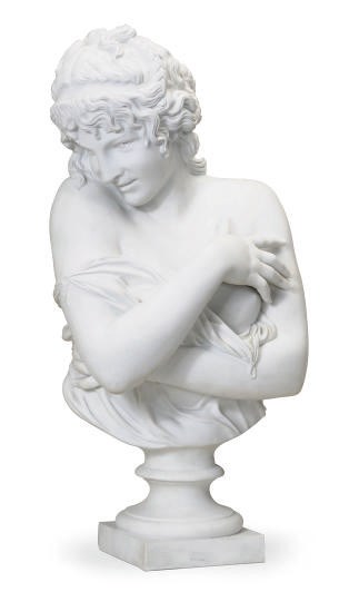 A SÈVRES-STYLE BISCUIT PORCELAIN BUST OF A COY MAIDEN,