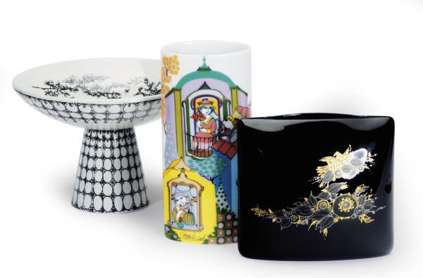 TWO SETS OF FOUR DANISH DESIGNED GERMAN VASES AND CHARGERS,