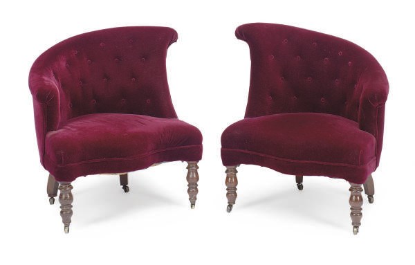 A PAIR OF AMERICAN ROCOCO REVIVIAL WALNUT CONFIDANTE CHAIRS,