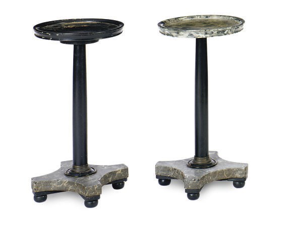 TWO PART-EBONIZED, FAUX MARBLE AND MARBLE SIDE TABLES,