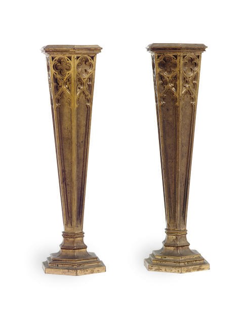 A PAIR OF GOTHIC REVIVAL GILT-BRONZE VASES,