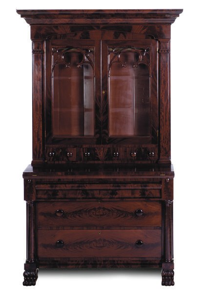 AN AMERICAN MAHOGANY FALL-FRONT SECRETARY-CABINET,