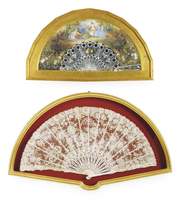 A GROUP OF FIVE FRAMED LADIES' FANS**,