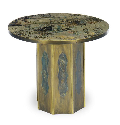 AN ENAMELED AND PATINATED BRONZE 'CHAN' CENTER TABLE,
