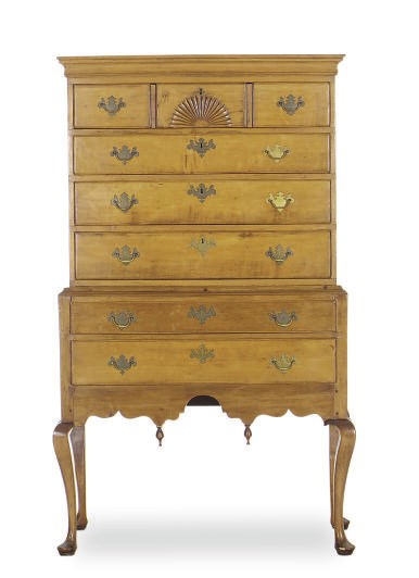 AN AMERICAN MAPLE HIGH CHEST-OF-DRAWERS,