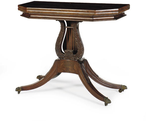 A FEDERAL MAHOGANY SWIVEL-TOP CARD TABLE,