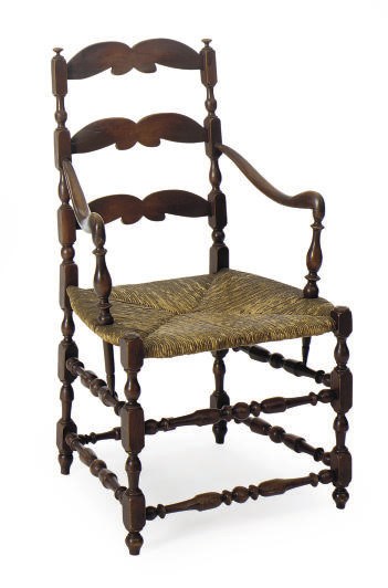 A BIRCH AND RUSH SEAT ARMCHAIR,