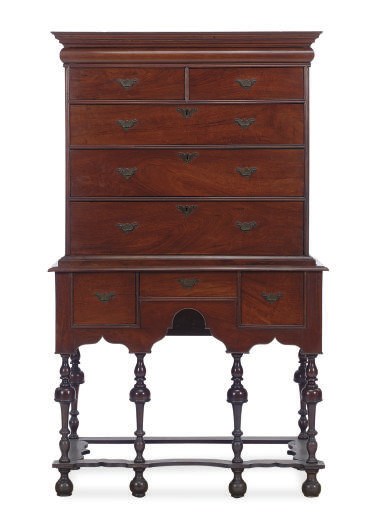 A WILLIAM AND MARY WALNUT HIGH CHEST-OF-DRAWERS,