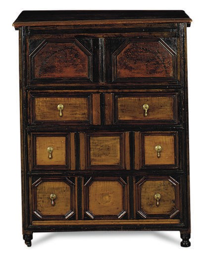 AN AMERICAN MAPLE AND OAK LIFT-TOP CHEST-OF-DRAWERS,