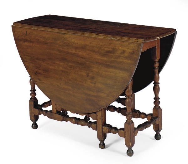 AN AMERICAN WILLIAM AND MARY MAPLE AND BIRCH GATE-LEG TABLE,