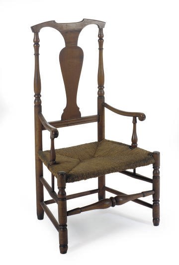 AN AMERICAN QUEEN ANNE MAPLE ARMCHAIR,