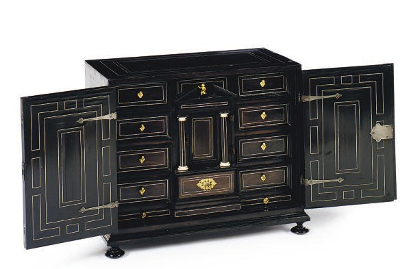 AN ITALIAN ORMOLU-MOUNTED AND IVORY INLAID ROSEWOOD AND EBONY TABLE CABINET**,