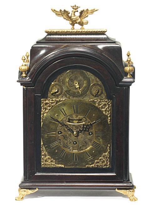 AN AUSTRIAN GILT-BRONZE MOUNTED EBONIZED MANTELCLOCK,