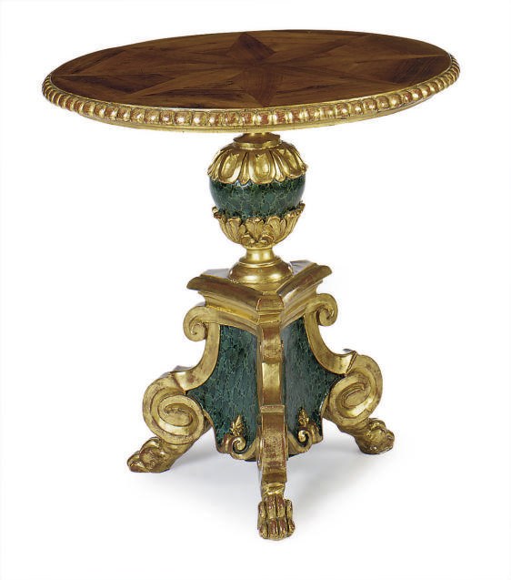 A SOUTH EUROPEAN WALNUT, PARCEL-GILT AND FAUX MARBLE GUERIDON,