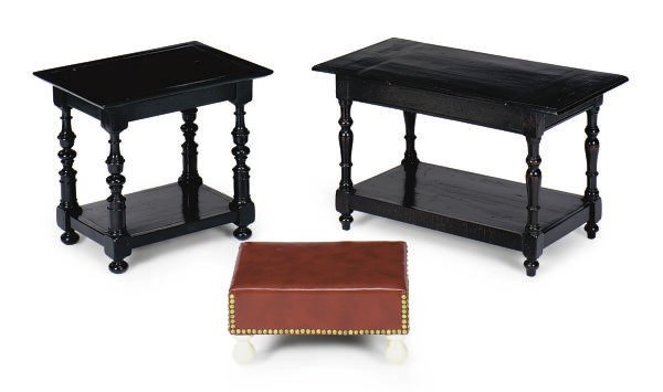 TWO EBONIZED SIDE TABLES,