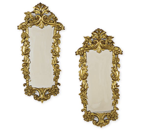 A PAIR OF ITALIAN GILTWOOD WALL MIRRORS,