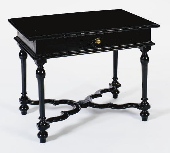 A FRENCH PROVINCIAL EBONIZED SIDE TABLE,