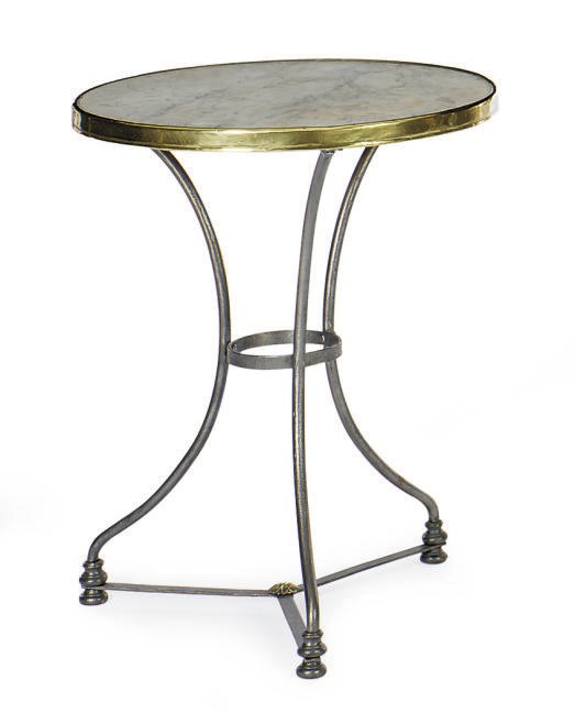 A GILT-METAL MOUNTED IRON AND MARBLE-TOP GUERIDON,