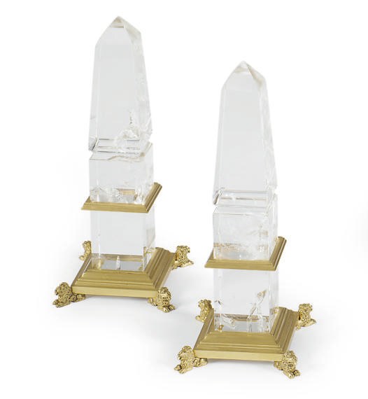 A PAIR OF GILT-BRONZE MOUNTED ROCK-CRYSTAL OBELISKS,