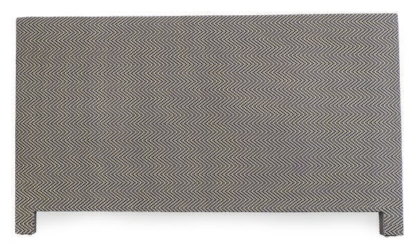 A GREY AND NAVY 'ZIG-ZAG' PATTERN UPHOLSTERED HEADBOARD,