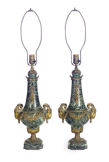 A PAIR OF FRENCH ORMOLU-MOUNTED GREEN-MARBLE CASSOLETTES,