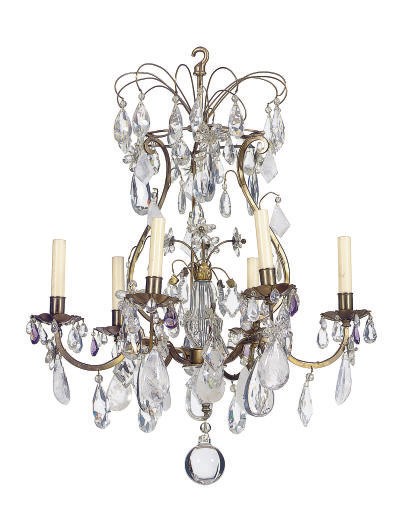 A GILT-METAL, ROCK-CRYSTAL AND CUT-GLASS SIX-LIGHT CHANDELIER,