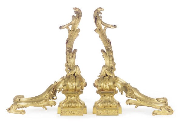 A PAIR OF ORMOLU CHENETS,