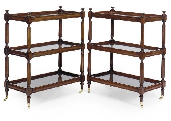 A PAIR OF MAHOGANY ETAGERES,