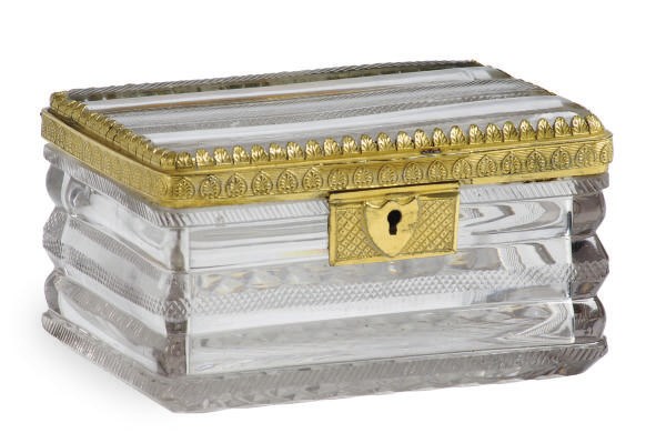 A CONTINENTAL GILT-METAL MOUNTED GLASS TABLE-TOP BOX,