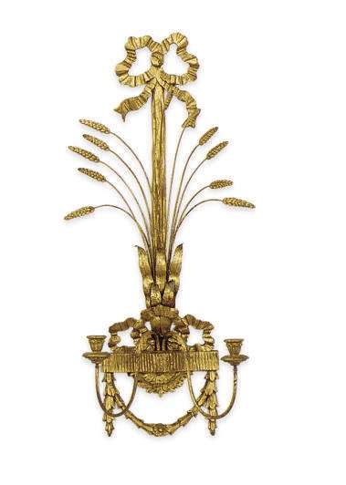 A GILTWOOD AND GILT-METAL TWO-BRANCH WALL LIGHT,