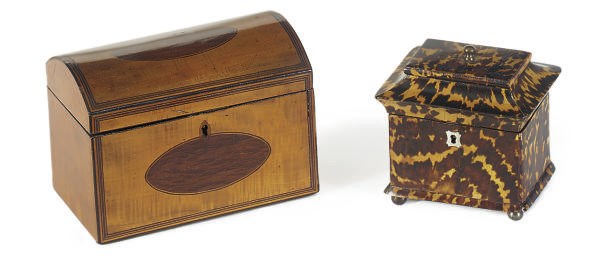 A REGENCY TORTOISESHELL TEA CADDY**,