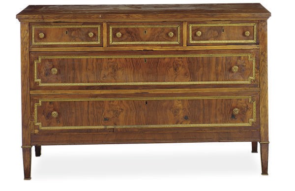 A GILT-METAL MOUNTED WALNUT CHEST-OF-DRAWERS,