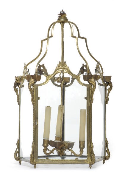A FRENCH ORMOLU HALL LANTERN,
