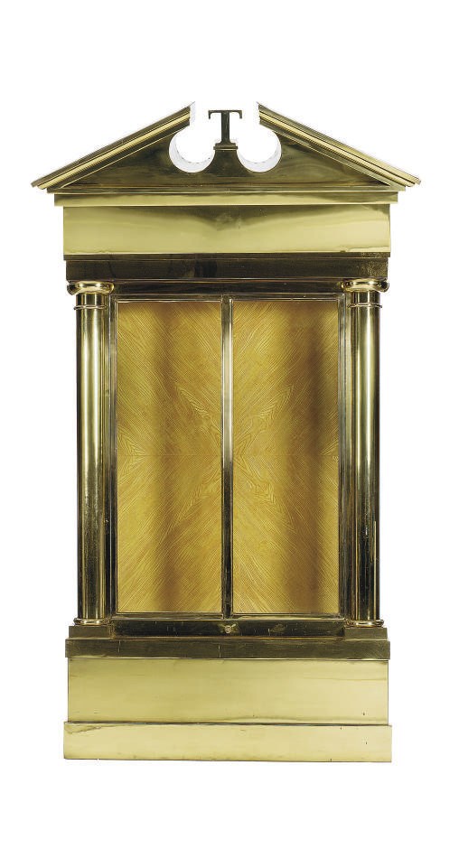 A SET OF THREE BRASS, STEEL AND GLASS VITRINE-CABINETS,
